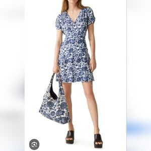 & Other Stories Lucia Floral Blue Wrap Dress Sz 4